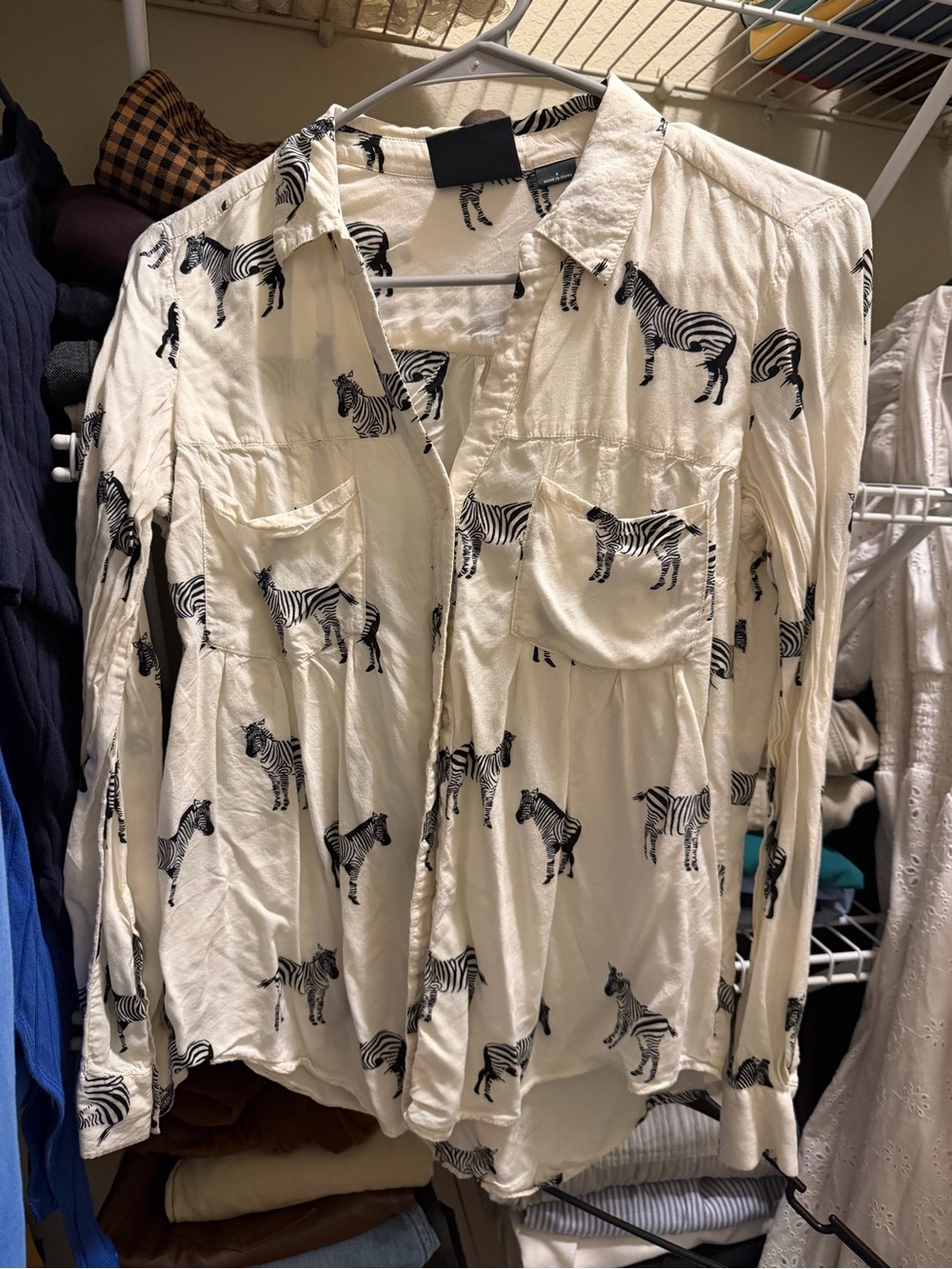Maeve Cream Shirt with Black Zebra Motif